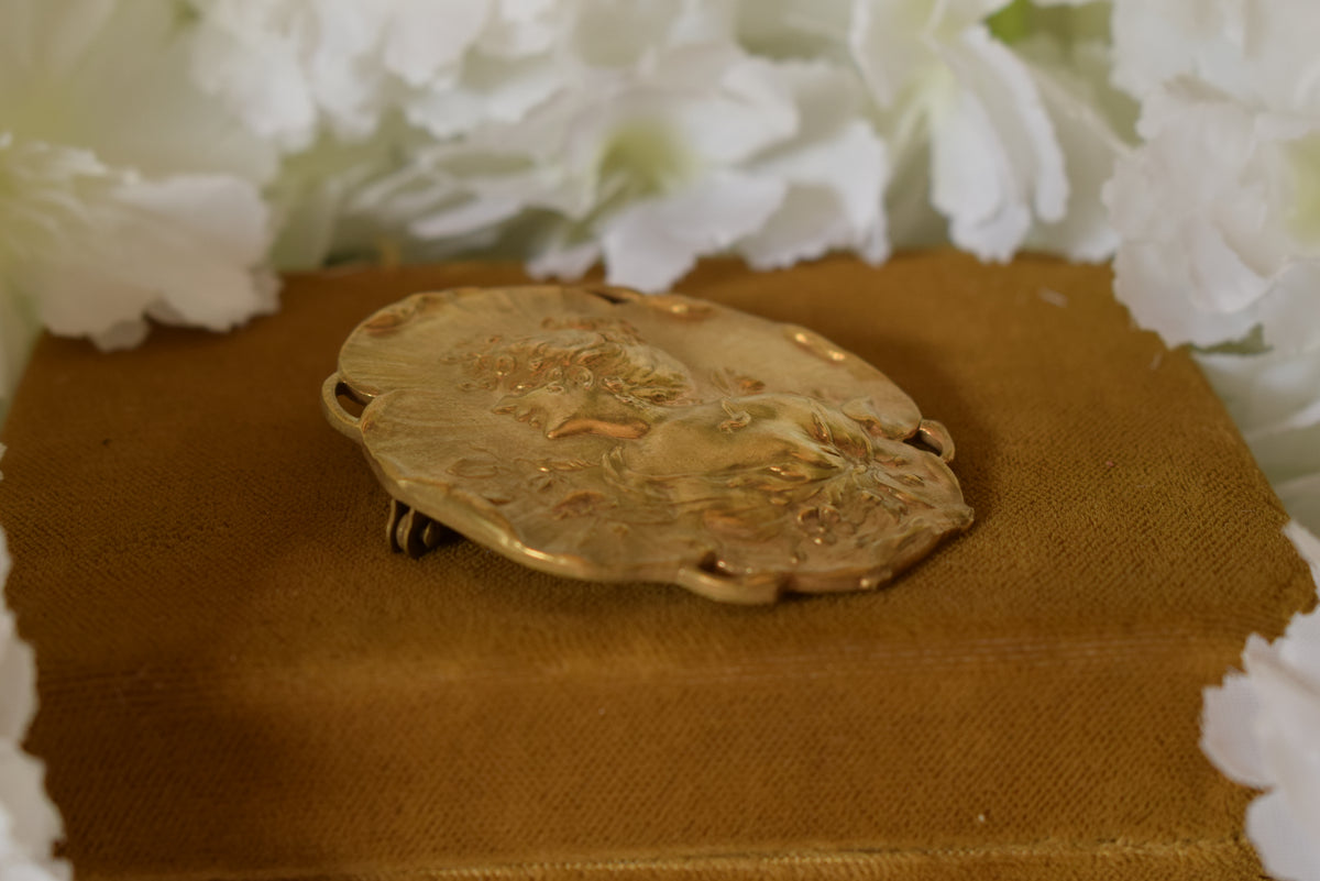 Antique Art Nouveau Brooch Pendant – Gold Plated Gilt Bronze – Convertible Jewelry – circa 1900