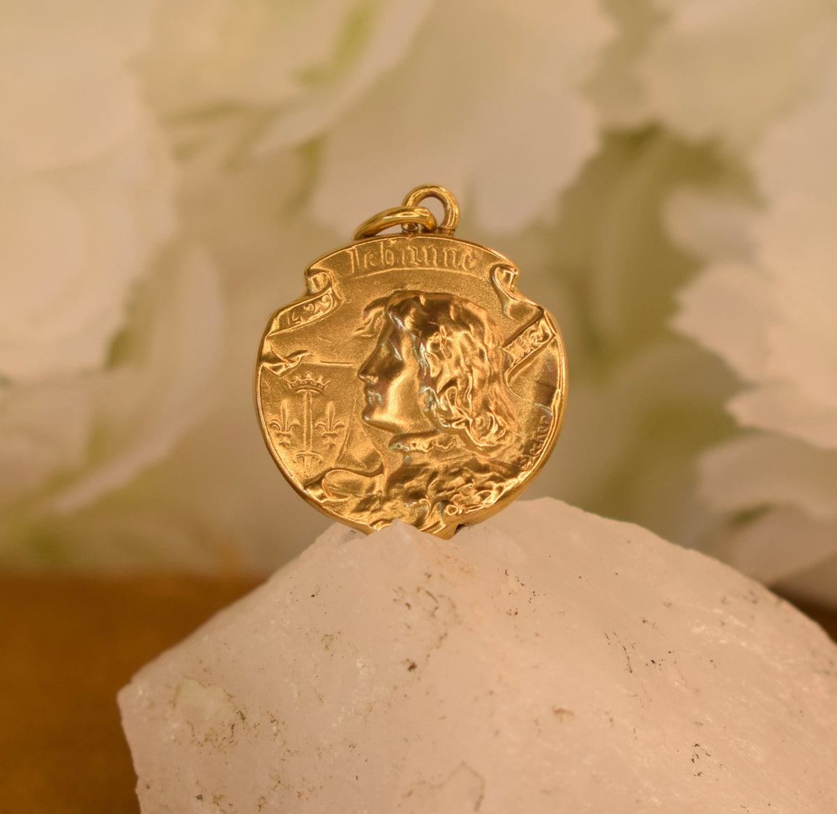 Antique Joan of Arc Medal Signed Becker – French FIX Gold Plated Pendant – Art Nouveau c.1900 – Jeanne d’Arc