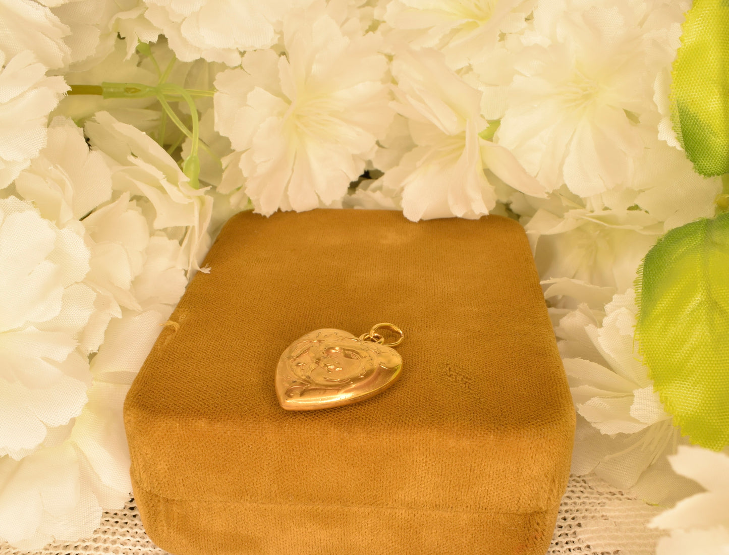 Antique Gold Plated Heart Pendant, Art Nouveau Chimera Charm, FIX Hallmark, Puffy Heart Vintage Jewelry