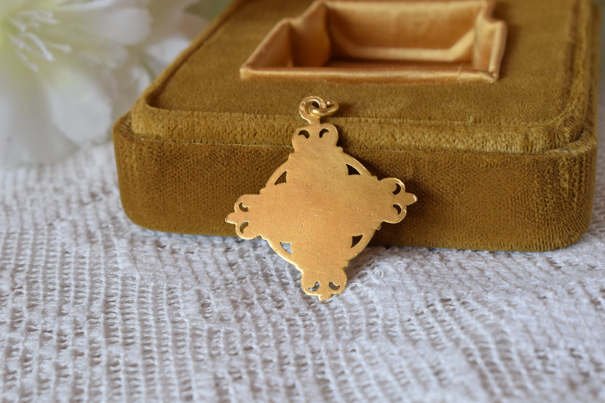 Antique French Vermeil Communion Medal, Silver Gilt Chalice & Host Pendant, Fleur-de-Lys Openwork Religious Medal