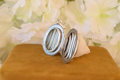 Antique 19th Century Sterling Silver Photo Locket – Oval Silver Pendant – Removable Glass – French Antique Jewelry