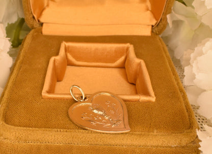 Antique French Heart Religious Medal, Vermeil Gold-Plated Solid Silver, Chalice Host Flowers Engraved 1898, First Communion Jewelry