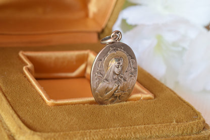 Antique French Silver Communion Medal Signed F. Rasumny Art Nouveau 1900s Religious Pendant Solid Silver 800 Rare Collectible