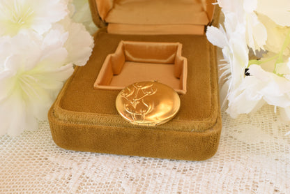 Antique Art Nouveau Gold Filled Locket, Mistletoe Flower Repoussé Pendant, French Round Photo Locket 28mm