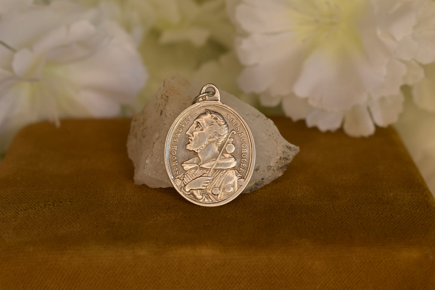 Antique Solid Silver Medal Saint Roch and Saint Hubert 19th Century French Religious Pendant Hallmarked Antique Collectible