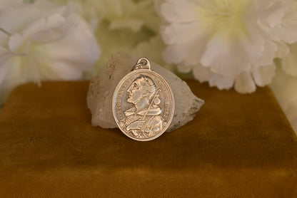Antique Solid Silver Medal Saint Roch and Saint Hubert 19th Century French Religious Pendant Hallmarked Antique Collectible