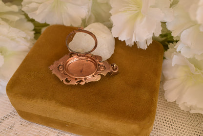 Antique Napoleon III Photo Locket Pendant Rose Gold Plated Hand-Painted Porcelain Flowers Victorian Necklace Circa 1880