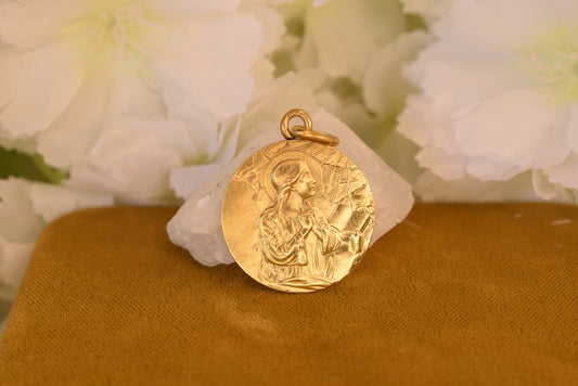 Antique Saint Mary Magdalene Medal Sainte Baume – Gold Plated French Religious Medal – 23mm Catholic Pendant