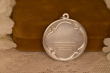 Antique Silvered Bronze Immaculate Virgin Mary Medal – Religious Pendant Gothic Revival Late 19th Early 20th Century – Maria Virgo Immaculata