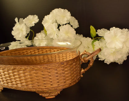 Antique Gilt Bronze Jardiniere Woven Basket Cut Glass Liner Napoleon III French Centerpiece Bowl 19th Century