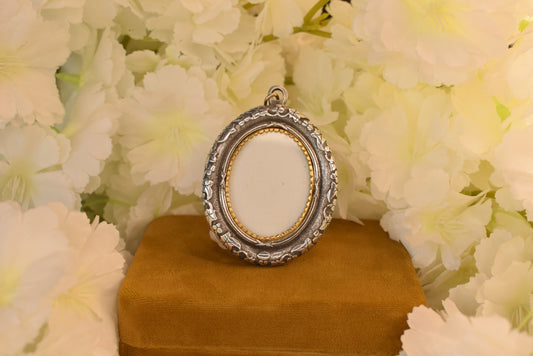 Large Antique Victorian Photo Locket – Nickel Silver – Floral Design – Gilt Bronze Inner Rim – Circa 1880-1900