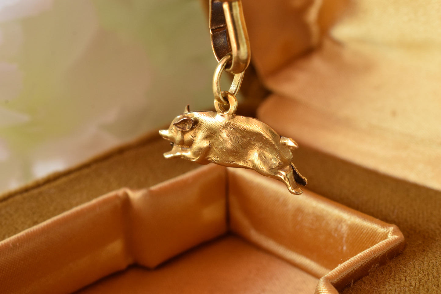 Antique 18K Gold Plated Pig Charm, Signed Oria, French Rolled Gold Fob Pendant, Belle Époque Charm Bracelet Jewelry