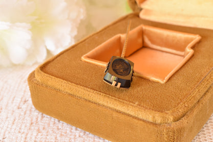 Antique Stickpin Neoclassical Intaglio Black Glass Helmeted Profile Gold Plated Victorian Cravat Pin