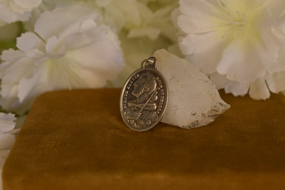 Antique Solid Silver Medal Saint Roch and Saint Hubert 19th Century French Religious Pendant Hallmarked Antique Collectible