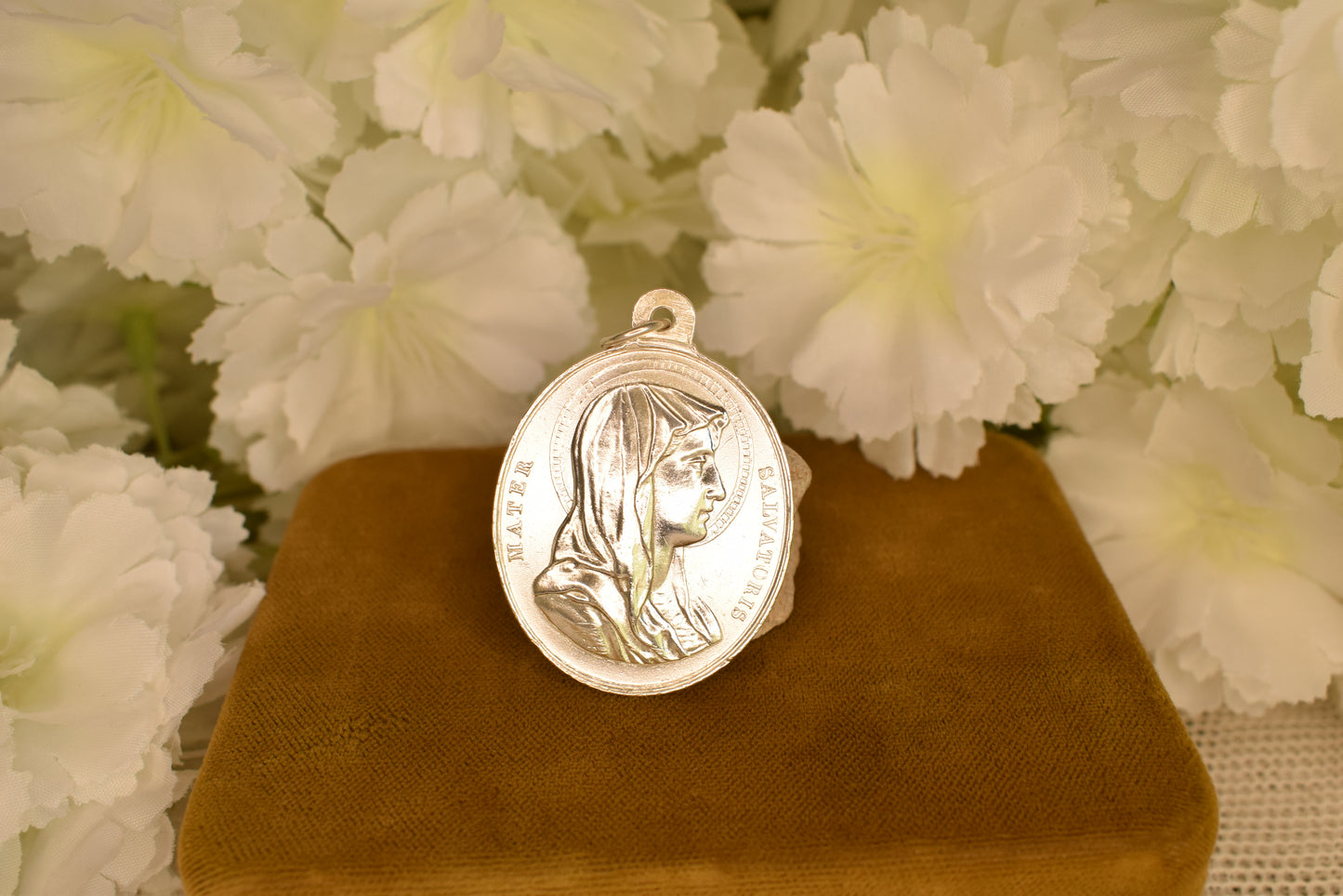 Antique Silver-Plated Medal Saint Joseph Virgin Mary 1851 Religious Pendant 19th Century French Catholic Medal Paris Antique