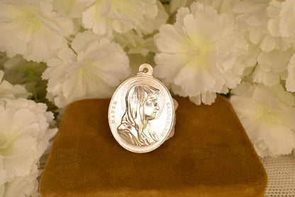 Antique Silver-Plated Medal Saint Joseph Virgin Mary 1851 Religious Pendant 19th Century French Catholic Medal Paris Antique