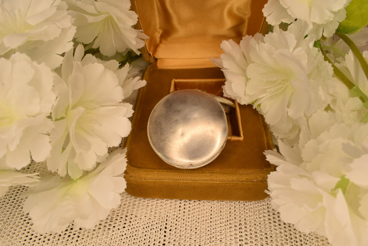 Antique French Sterling Silver Pendant Box, Vermeil Interior, Laurel Wreath, Belle Époque Locket Pill Box, Engravable Cartouche, 35mm