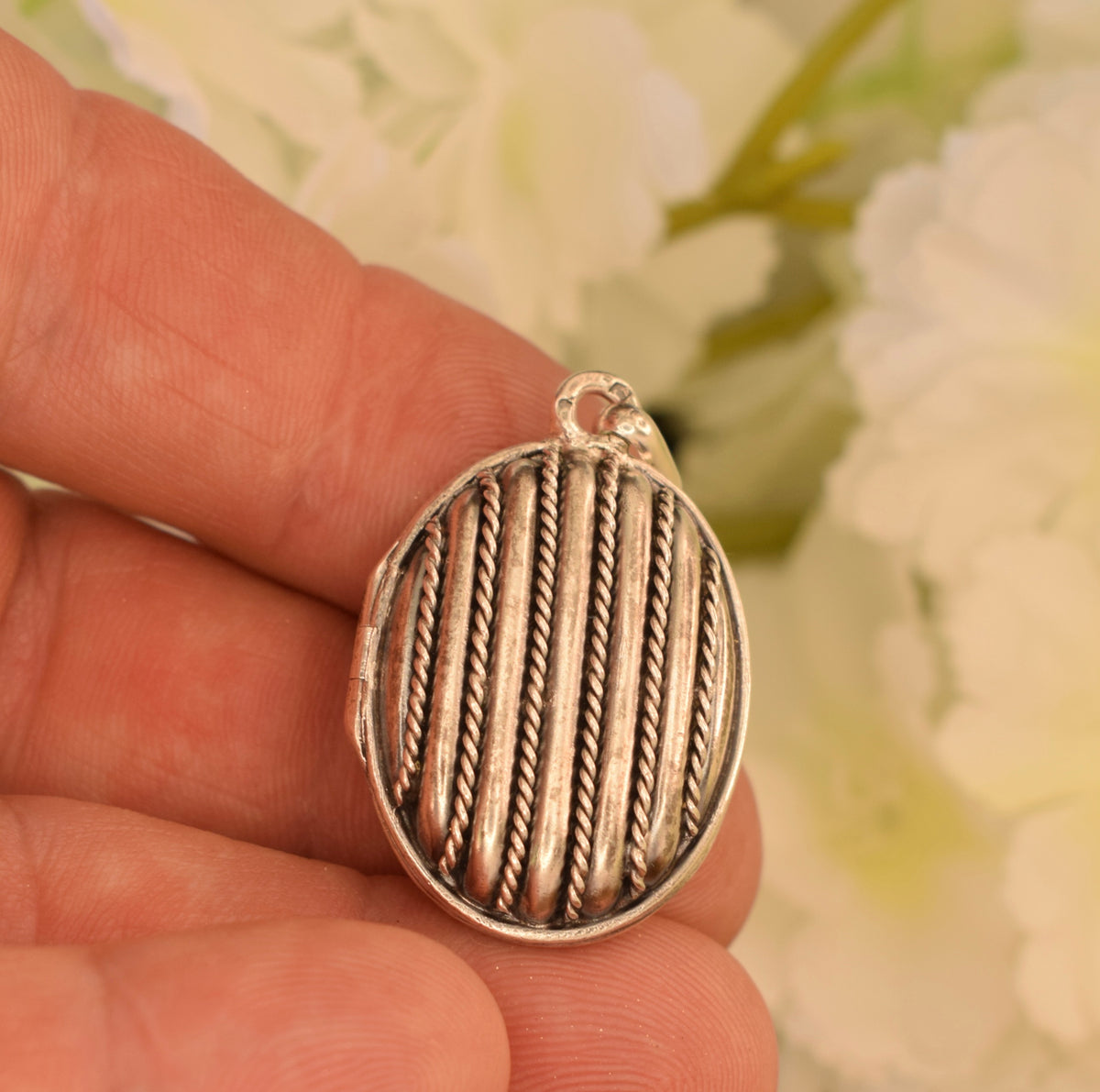 Antique 19th Century Sterling Silver Photo Locket – Oval Silver Pendant – Removable Glass – French Antique Jewelry