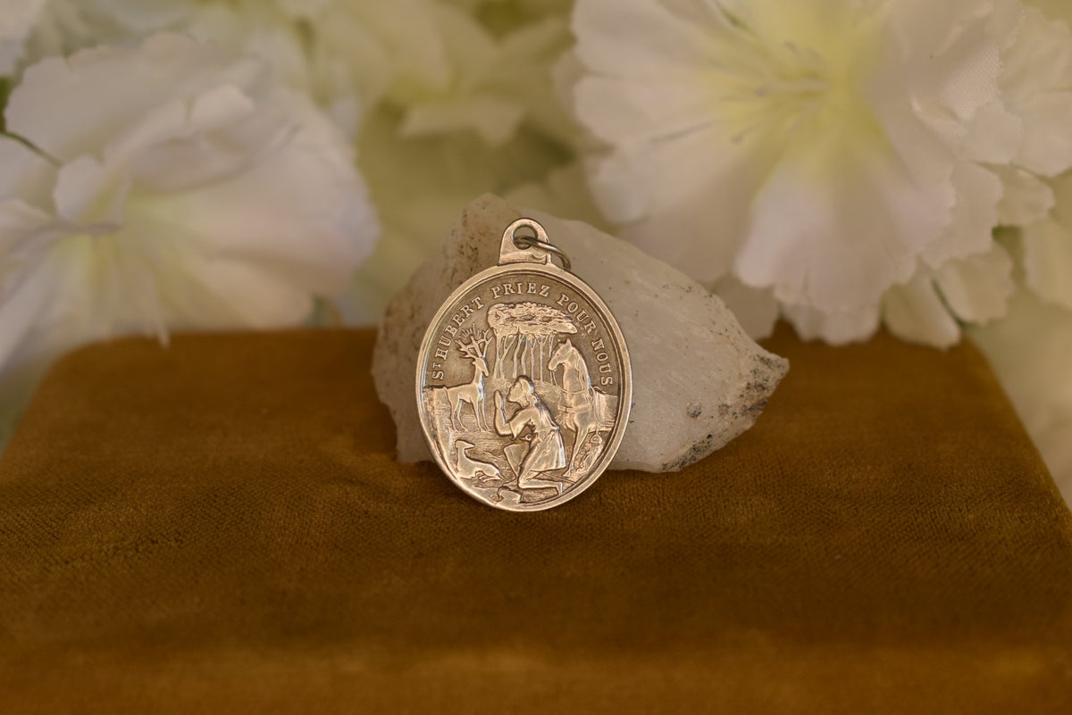 Antique Solid Silver Medal Saint Roch and Saint Hubert 19th Century French Religious Pendant Hallmarked Antique Collectible