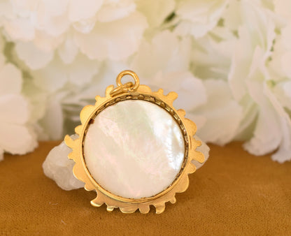 Antique ORIA Gold Filled Photo Locket – Mother of Pearl & Domed Glass – Signed French Keepsake Pendant