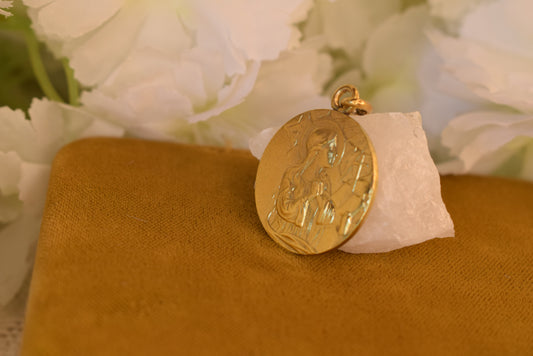 Antique Saint Mary Magdalene Medal Sainte Baume – Gold Plated French Religious Medal – 23mm Catholic Pendant