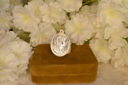 Antique Silver-Plated Medal Saint Joseph Virgin Mary 1851 Religious Pendant 19th Century French Catholic Medal Paris Antique