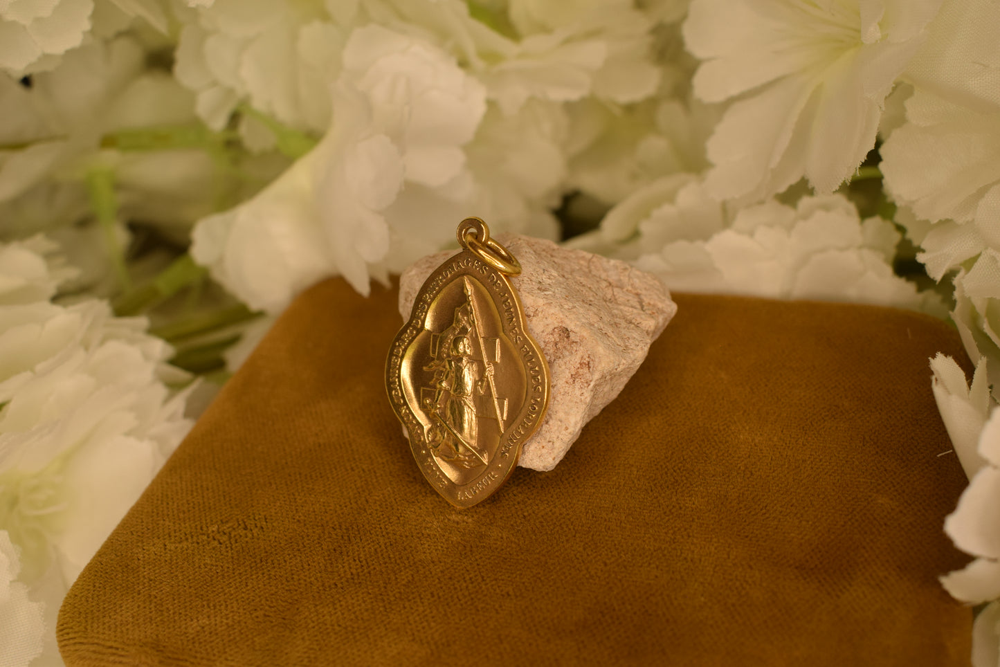 Rare Antique Joan of Arc Medal Mellerio dits Meller Gold-Plated Brass Pendant Youth Association Lorraine France Early 20th Century