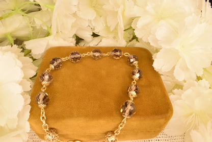 Antique 19th Century Silver Gilt Faceted Crystal Rosary Decade - French Vermeil Devotional Bracelet - Hallmarked Silver