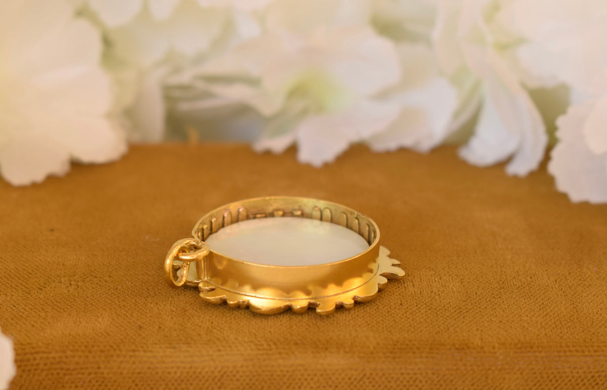 Antique ORIA Gold Filled Photo Locket – Mother of Pearl & Domed Glass – Signed French Keepsake Pendant