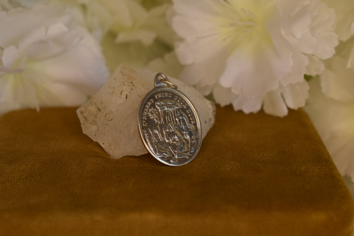 Antique Solid Silver Medal Saint Roch and Saint Hubert 19th Century French Religious Pendant Hallmarked Antique Collectible