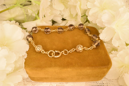 Antique 19th Century Silver Gilt Faceted Crystal Rosary Decade - French Vermeil Devotional Bracelet - Hallmarked Silver