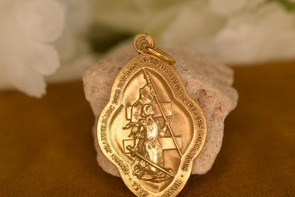 Rare Antique Joan of Arc Medal Mellerio dits Meller Gold-Plated Brass Pendant Youth Association Lorraine France Early 20th Century