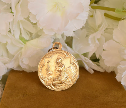 Antique Religious Medal Saint Mary Magdalene Sainte-Baume 19th Century Gilt Bronze Pilgrimage Pendant Provence