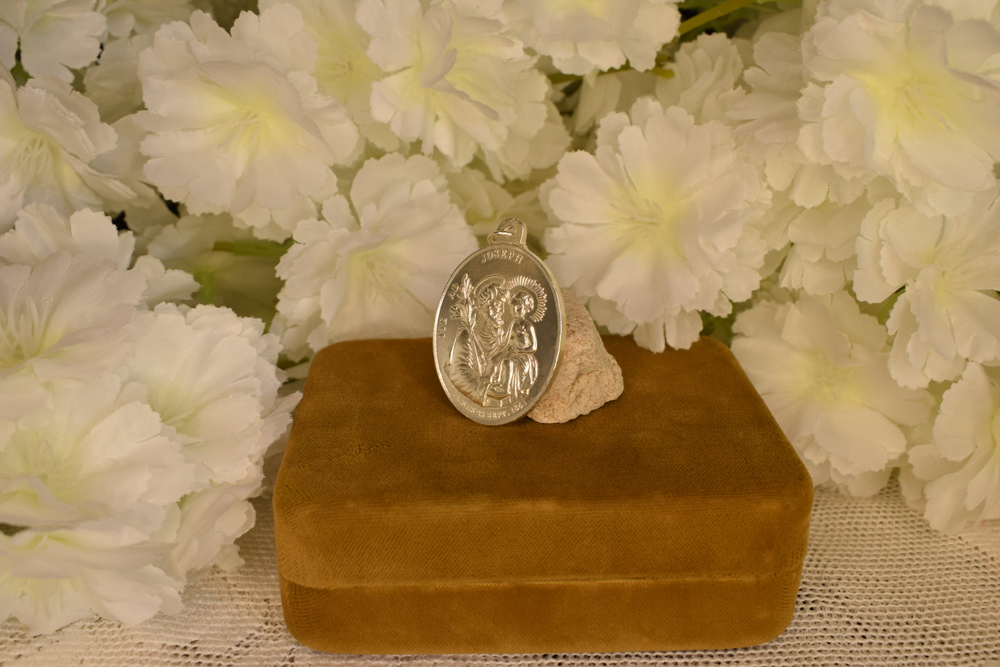 Antique Silver-Plated Medal Saint Joseph Virgin Mary 1851 Religious Pendant 19th Century French Catholic Medal Paris Antique