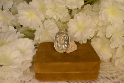 Antique Silver-Plated Medal Saint Joseph Virgin Mary 1851 Religious Pendant 19th Century French Catholic Medal Paris Antique