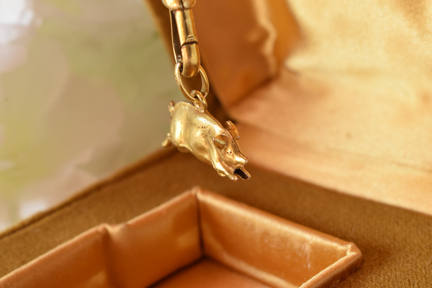 Antique 18K Gold Plated Pig Charm, Signed Oria, French Rolled Gold Fob Pendant, Belle Époque Charm Bracelet Jewelry