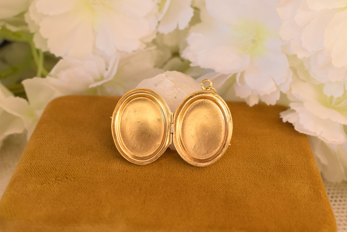 Antique 19th Century Gold Plated Sterling Silver Locket – Oval Photo Locket – Victorian Keepsake Pendant