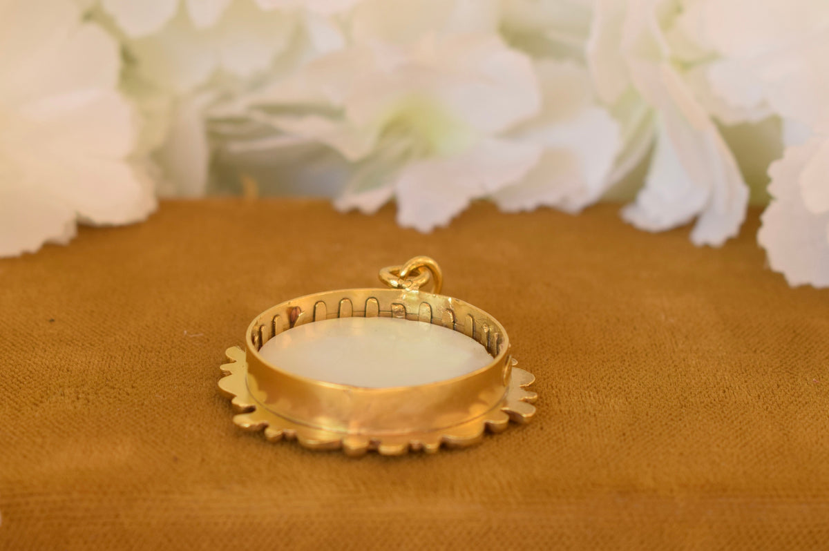 Antique ORIA Gold Filled Photo Locket – Mother of Pearl & Domed Glass – Signed French Keepsake Pendant