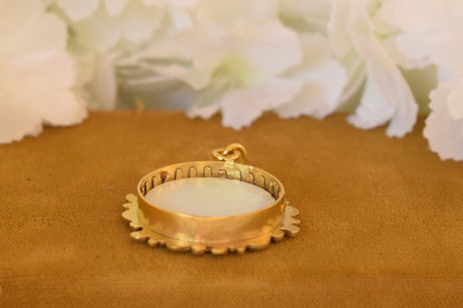 Antique ORIA Gold Filled Photo Locket – Mother of Pearl & Domed Glass – Signed French Keepsake Pendant