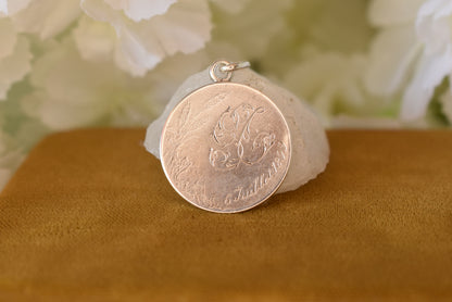 Antique French Silver Medal Praying Virgin Mary 1899 – Signed H. Dubois – Religious Pendant