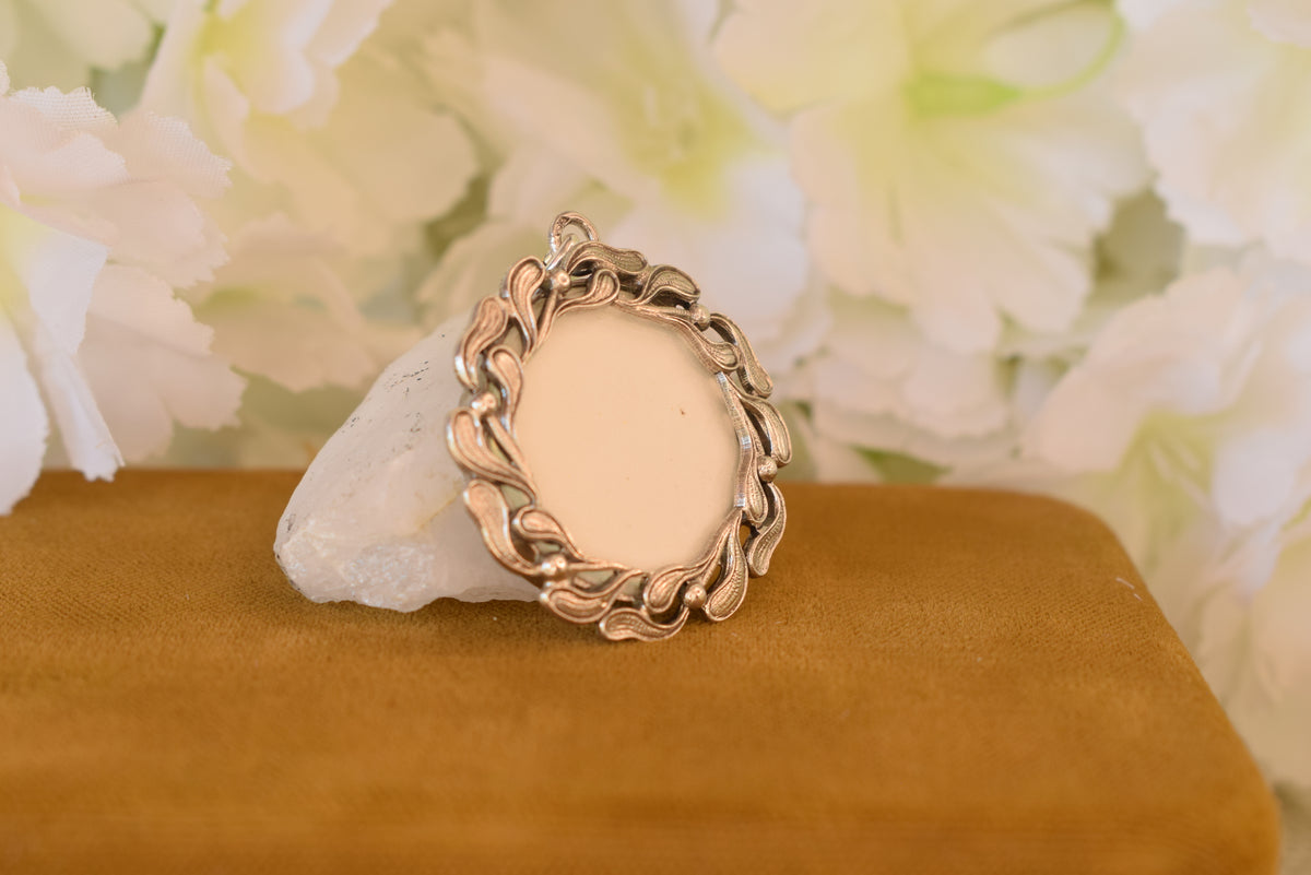 Antique Art Nouveau Solid Silver Photo Locket – Mistletoe Pendant – French Jewelry – Circa 1900