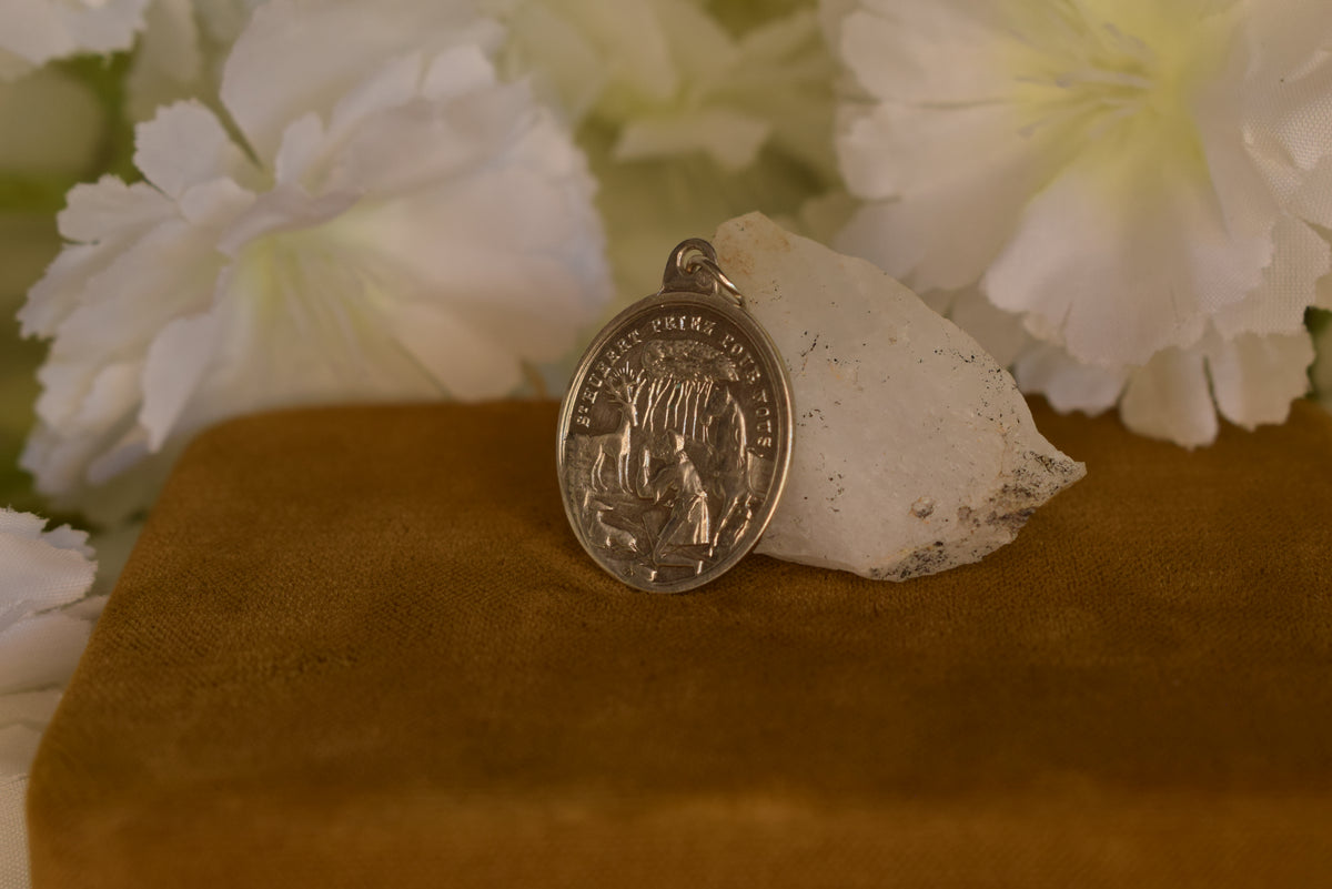 Antique Solid Silver Medal Saint Roch and Saint Hubert 19th Century French Religious Pendant Hallmarked Antique Collectible