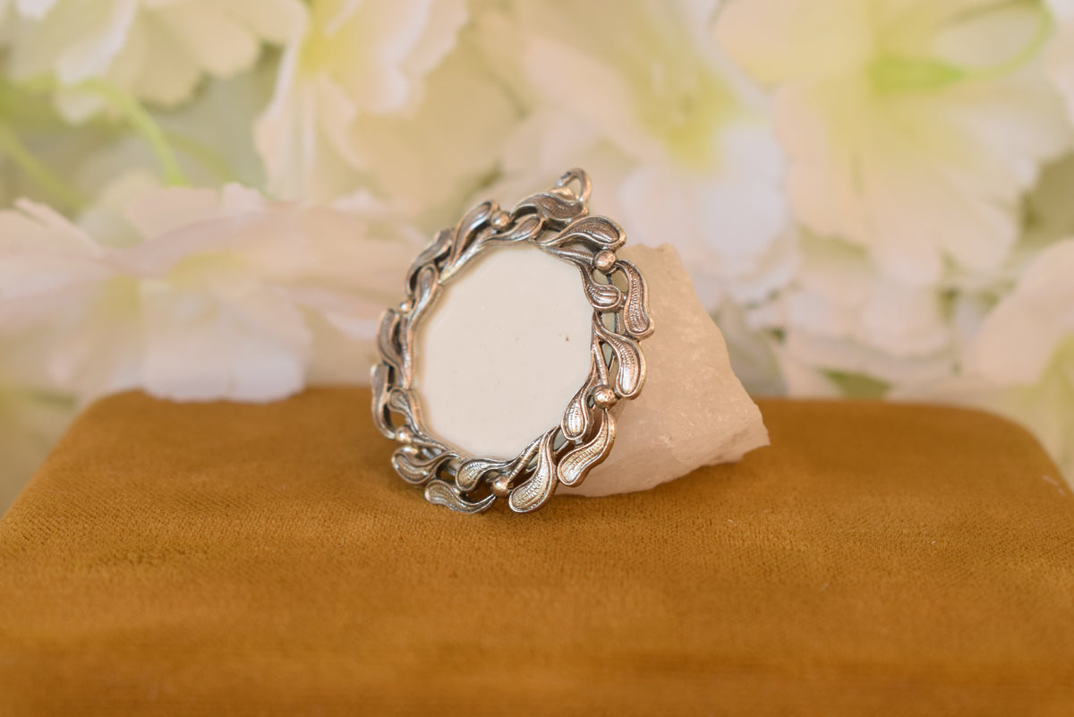 Antique Art Nouveau Solid Silver Photo Locket – Mistletoe Pendant – French Jewelry – Circa 1900