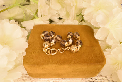 Antique 19th Century Silver Gilt Faceted Crystal Rosary Decade - French Vermeil Devotional Bracelet - Hallmarked Silver