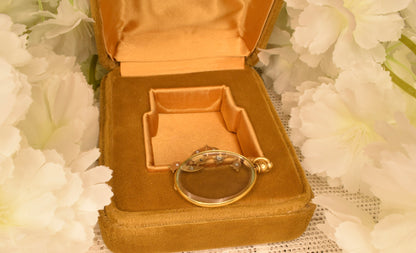Antique Gold Plated Photo Locket Art Nouveau Lily of the Valley Circa 1900 Oval Pendant Beveled Glass Rhinestones Keepsake Jewelry