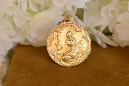 Antique Religious Medal Saint Mary Magdalene Sainte-Baume 19th Century Gilt Bronze Pilgrimage Pendant Provence