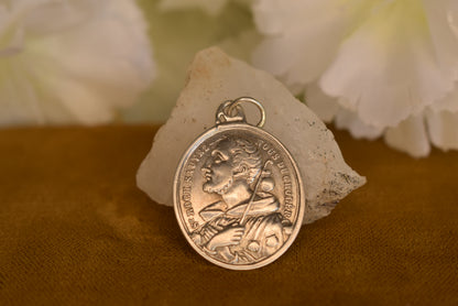 Antique Solid Silver Medal Saint Roch and Saint Hubert 19th Century French Religious Pendant Hallmarked Antique Collectible