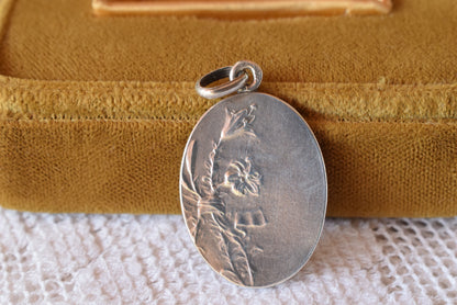 Antique French Silver Communion Medal Signed F. Rasumny Art Nouveau 1900s Religious Pendant Solid Silver 800 Rare Collectible