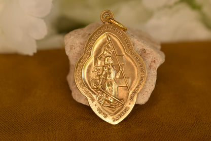 Rare Antique Joan of Arc Medal Mellerio dits Meller Gold-Plated Brass Pendant Youth Association Lorraine France Early 20th Century