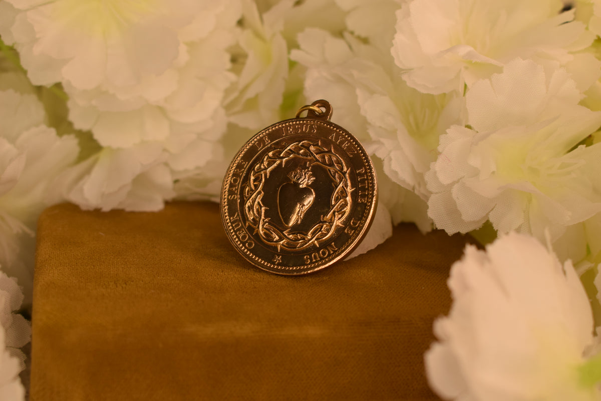 Antique 19th Century French Sacred Heart of Jesus Medal – Bronze – Signed Pénin-Poncet